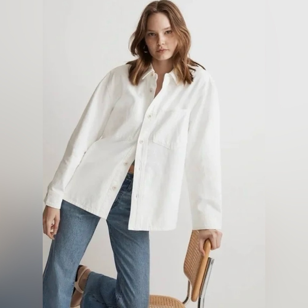 Madewell Oversized Shirt Jacket. White. Size Medium.